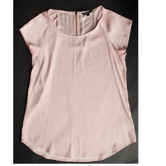 EXPRESS Blouse Silky Raglan Short Sleeve Round Neck Pastel Pink - Picture 8 of 9